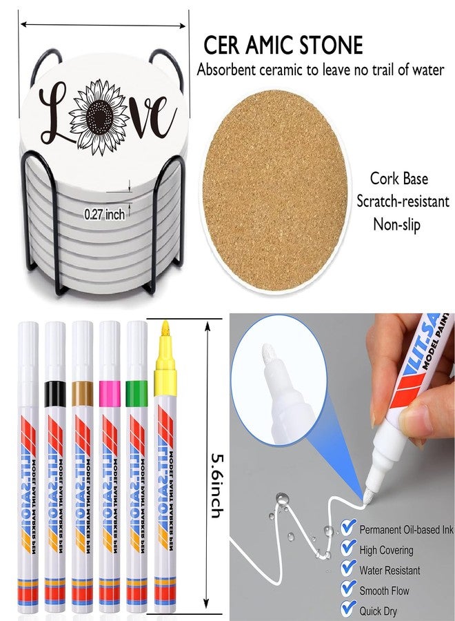 DoYoMo Paint Your Own Sunflower Coaster with Markers,Arts and Crafts for Adul,6 Absorbent Ceramic Tiles with Cork Base,DIY Painting Kit Sunflower Gifts for Women,Crafts for Seniors Adults All Ages Teens - Image 4